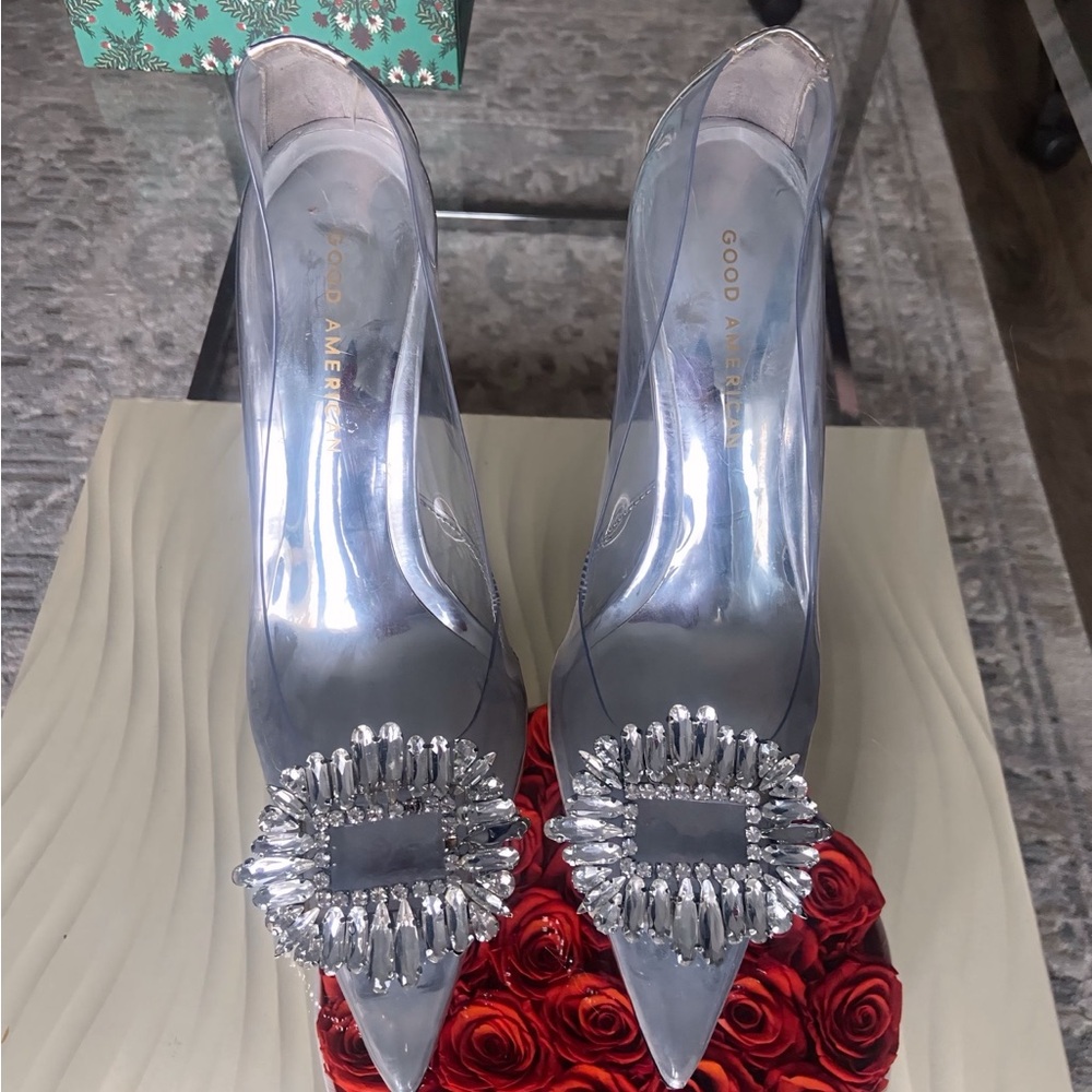 Clear Pointed Toe Pump with Crystal Buckle - Picture 6 of 7